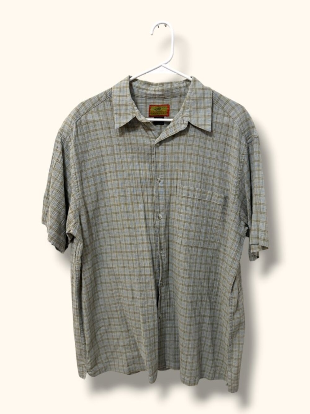 Horny Toad Shirt Mens XL Short Sleeve Button Up Plaid Cotton Light Blue
